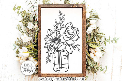 Daisy & Rose Mason Jar Arrangement SVG | Boho Farmhouse SVG Diva Watts Designs 