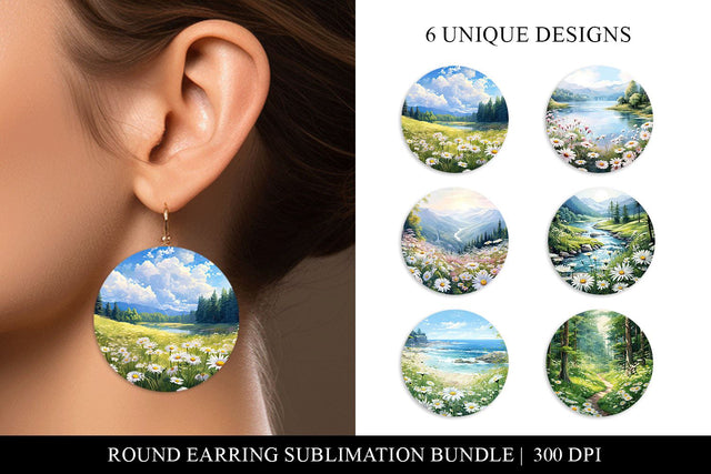Daisy Round Earring Sublimation Designs Sublimation BijouBay 