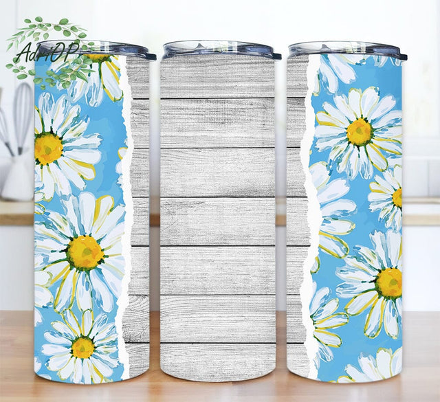 Daisy Seamless Add Your Own Text 20oz Skinny Tumbler Png, Floral Tumbler, Daisies Tumbler, Boho Daisies Tumbler, Seamless Sublimation Design, Boho Floral Sublimation AdriOP 