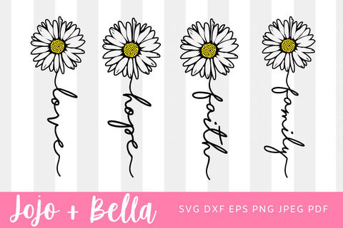 Daisy Svg Bundle, Daisy Quote Svg, Love Svg, Hope Svg, Family Svg, Faith Svg, Quote Cut file SVG Jojo&Bella 