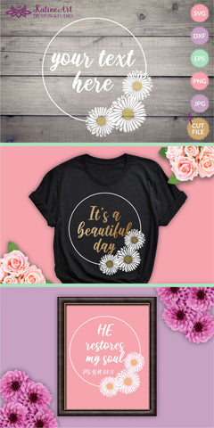 Daisy svg, circle frame, floral wreath, wildflower border SVG KatineArt 