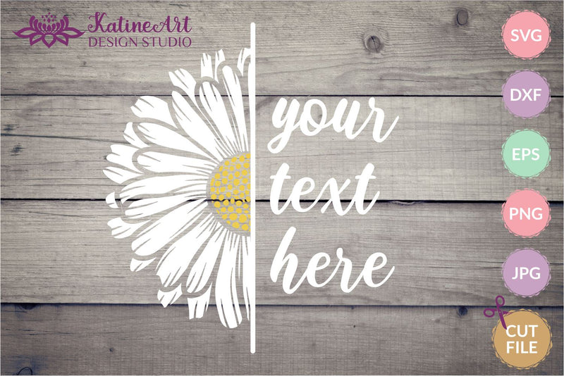 Daisy svg, half flower, monogram frame svg, wildflower svg. Jpg, png, eps, dxf, svg SVG KatineArt 