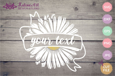Daisy svg, half flower, ribbon floral, monogram frame svg, wildflower svg. Jpg, png, eps, dxf, svg SVG KatineArt 