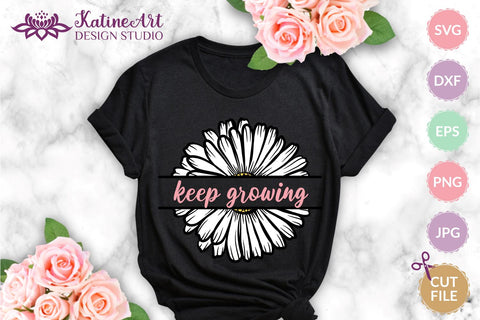 Daisy svg split monogram flower frame clipart floral botanical border cut file SVG KatineArt 