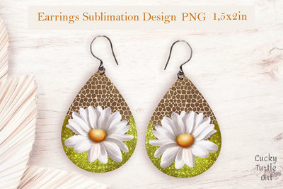 Daisy teardrop sublimation earrings design png Sublimation LuckyTurtleArt 