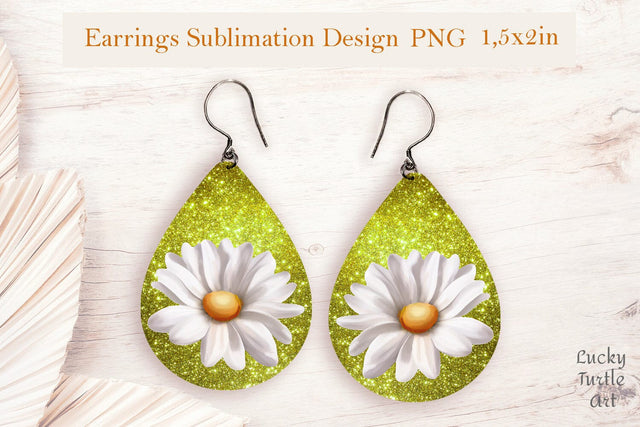 Daisy teardrop sublimation earrings design png Sublimation LuckyTurtleArt 