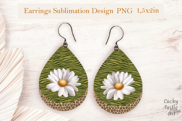 Daisy teardrop sublimation earrings design png Sublimation LuckyTurtleArt 