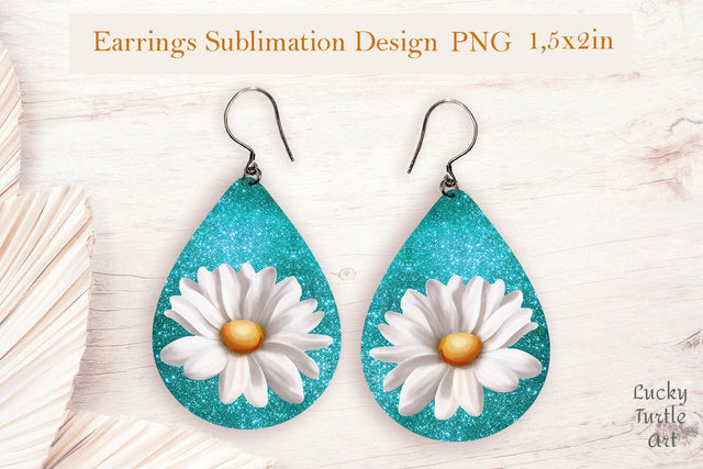 Daisy teardrop sublimation earrings design Sublimation LuckyTurtleArt 