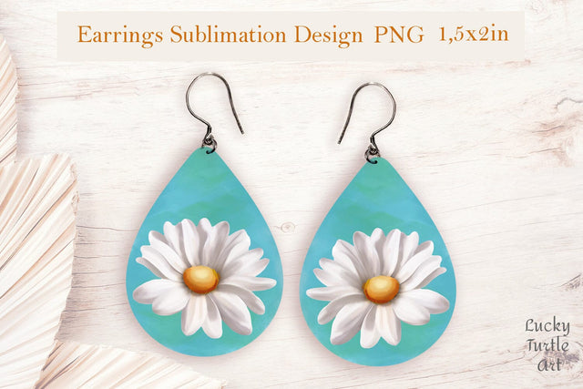 Daisy teardrop sublimation earrings design Sublimation LuckyTurtleArt 