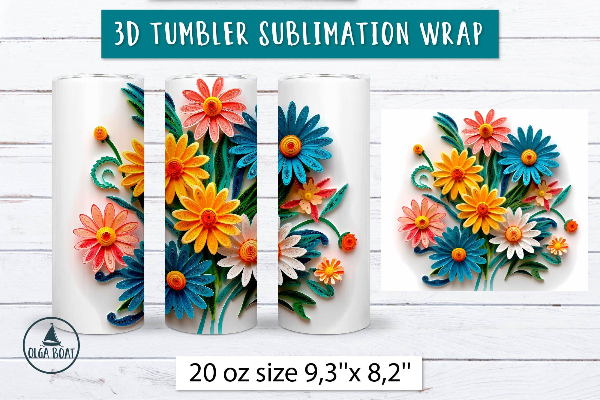 Pink 3D Daisy Tumbler Wrap  20oz Tumbler Sublimation Design - So
