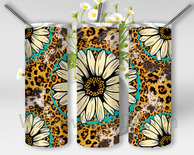 Daisy Tumbler Png, Daisy Leopard Cowhide Turqoise 20oz Full Tumbler Wrap, Daisy Turqoise Png, Western Design Png, Daisy Sublimation Design, Digital Download Sublimation WillowSageDesign 