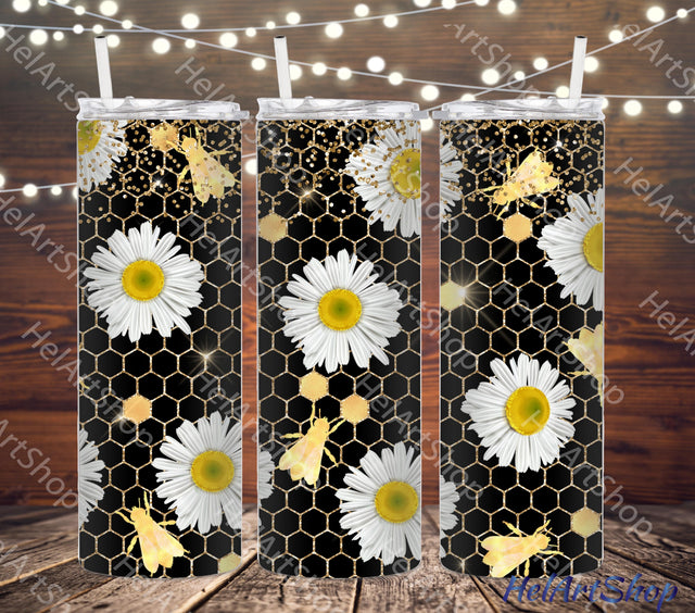 Daisy Tumbler PNG Sublimation, Bee SKINNY TUMBLER Png Sublimation _HelArtShop_ 