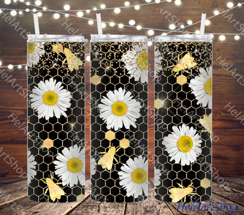 Daisy Tumbler PNG Sublimation, Bee SKINNY TUMBLER Png Sublimation _HelArtShop_ 