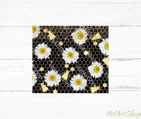 Daisy Tumbler PNG Sublimation, Bee SKINNY TUMBLER Png Sublimation _HelArtShop_ 