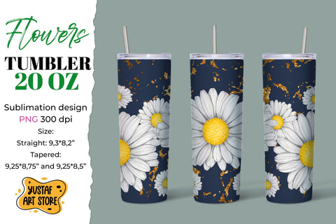 Daisy/Chamomile Flower tumbler sublimation. 3 design PNG Sublimation Yustaf Art Store 