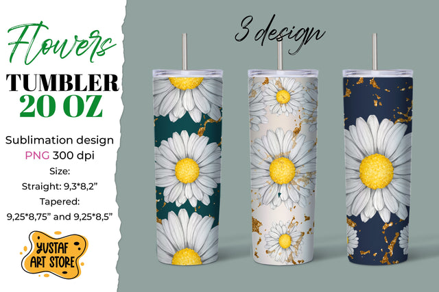Daisy/Chamomile Flower tumbler sublimation. 3 design PNG Sublimation Yustaf Art Store 