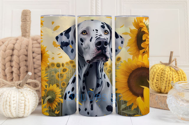 Dalmatian Dog 20 oz Skinny Tumbler Sublimation Design Digital Download PNG Instant, Pet Lover Wrap, dog tumbler, sunflower tumbler Sublimation BouDesign 