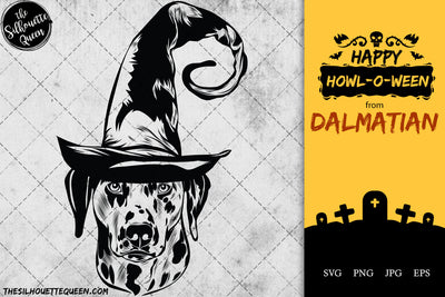 dalmatian dog svg portrait clipart vector graphic art Witch hat Halloween dog Cricut cut file cuttable design SVG Loveleen Kaur 