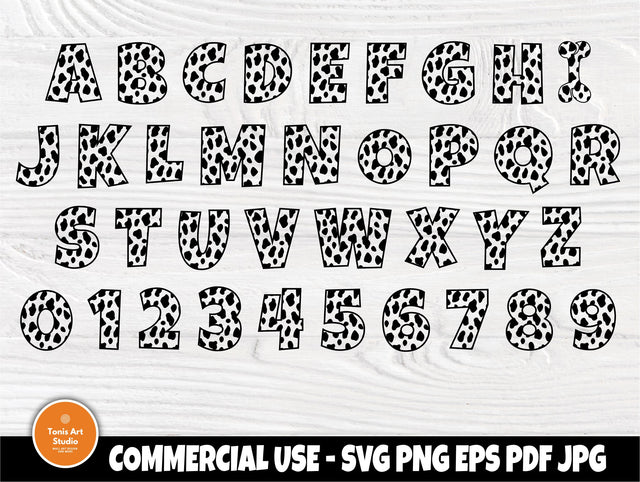 Dalmatian Font SVG | 101 Dalmatian Alphabet | Dalmatians Letters | Dalmatian Numbers | Stencil Font | Cut Files for Cricut and Silhouette SVG TonisArtStudio 