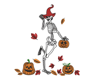 Dance of the Skeleton embroidery design, Skeleton with pumpkin design, Halloween embroidery design, 3 sizes, instant download. Embroidery/Applique DESIGNS ArtEMByNatalia 