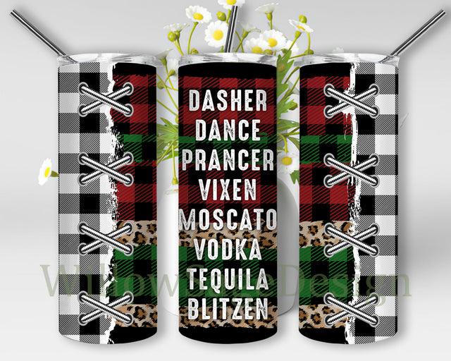 Dancer Prancer Vixen Moscato Vodka Tequila Blitzen Tumbler, Drunk Reindeer 20oz Skinny Tumbler, Tequila Tumbler Png, Christmas Buffalo Plaid Tumbler Wrap, Christmas Sublimation Design, Instant Download Sublimation WillowSageDesign 
