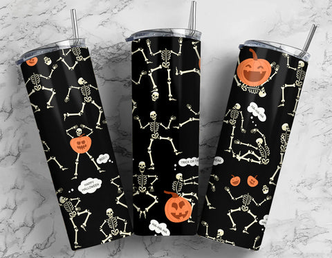 Dancing Halloween Skeletons 20oz Straight Tumbler PNG Sublimation CaldwellArt 