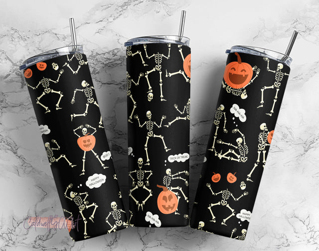 Dancing Halloween Skeletons 20oz Straight Tumbler PNG Sublimation CaldwellArt 