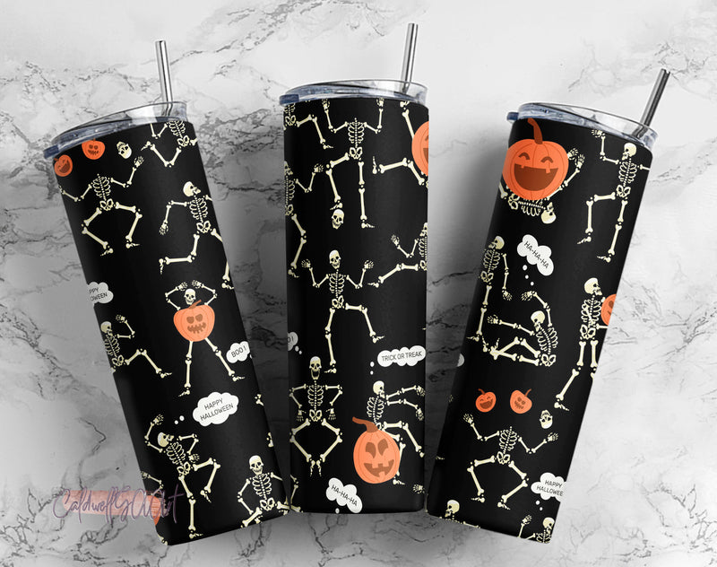 Dancing Halloween Skeletons 20oz Straight Tumbler PNG Sublimation CaldwellArt 