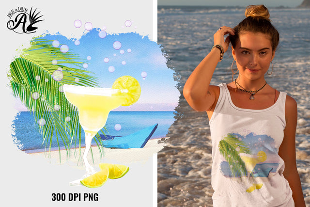 Dancing Lemon Margarita on the Beach PNG Sublimation Angel on Empire 