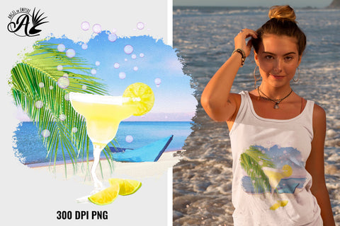 Dancing Lemon Margarita on the Beach PNG Sublimation Angel on Empire 