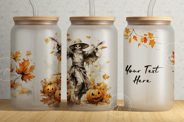 Dancing Skeleton Libbey Cup, Add Your Text, Halloween Glass Can Wrap, Spooky Season, 16 oz Libbey Glass Jar, Fall Leaves, Pumpkin, Digital Sublimation Syre Digital Creations 