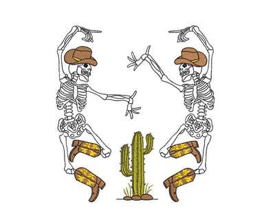 Dancing Skeletons Embroidery Design, Halloween Howdy Cowboy Skeleton Embroidery Design, Yee Haw Western Halloween Embroidery Design, 4 sizes Embroidery/Applique DESIGNS Nino Nadaraia 