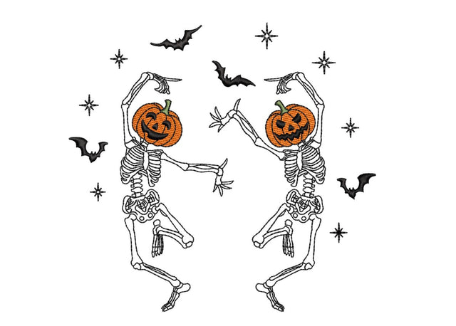 Dancing Skeletons Embroidery Design, Halloween Pumpkin Face Skeleton Embroidery Design, 4 sizes, Instant Download Embroidery/Applique DESIGNS Nino Nadaraia 