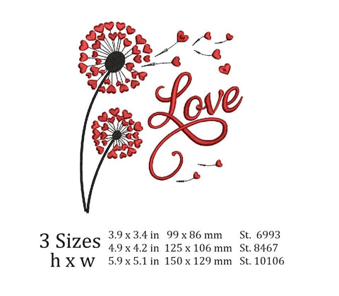 Dandelion embroidery design, Love embroidery. SVG ArtEMByNatalia 