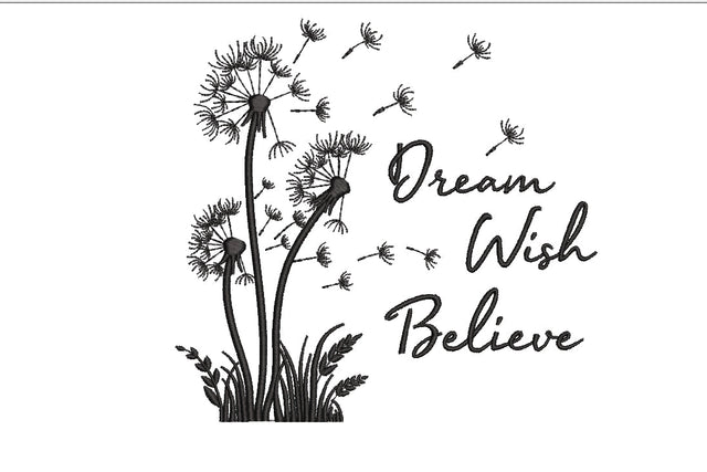 Dandelion machine embroidery design, Dream wish believe, 4 sizes, instant download. Embroidery/Applique DESIGNS ArtEMByNatalia 
