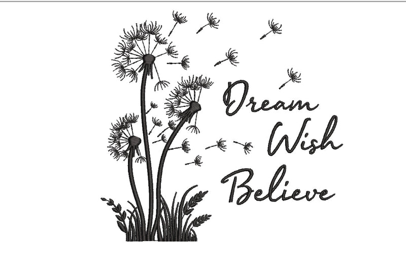 Dandelion machine embroidery design, Dream wish believe, 4 sizes, instant download. Embroidery/Applique DESIGNS ArtEMByNatalia 
