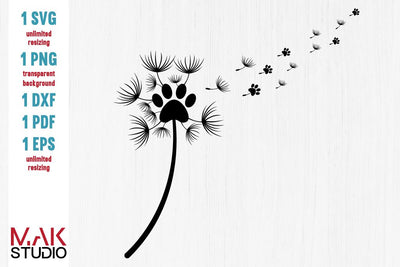Dandelion paw svg, Dandelion paw svg file, Dandelion paw cut file, Dandelion paw dxf, In memory paw svg, Pet memorial svg SVG MAKStudion 