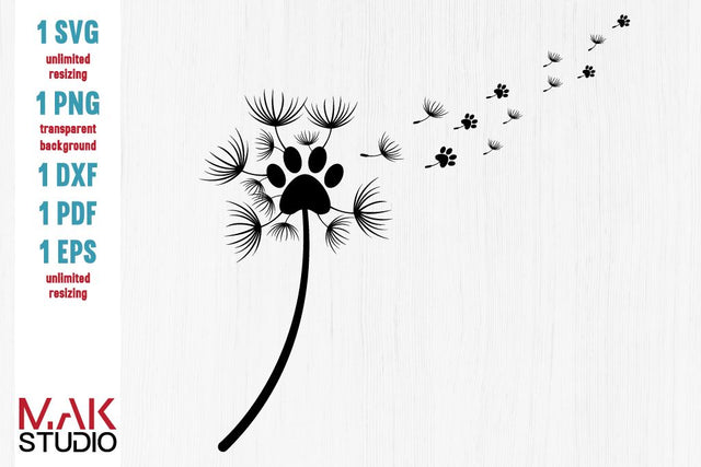 Dandelion paw svg, Dandelion paw svg file, Dandelion paw cut file, Dandelion paw dxf, In memory paw svg, Pet memorial svg SVG MAKStudion 