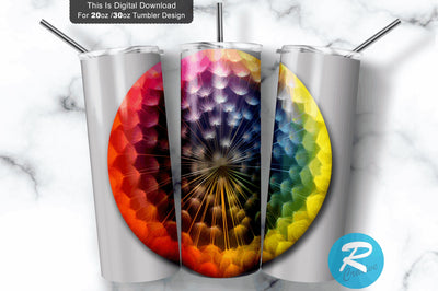 Dandelion Round Rainbow 20 oz / 30 oz Skinny Tumbler Sublimation Regulrcrative 