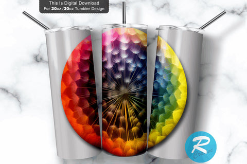 Dandelion Round Rainbow 20 oz / 30 oz Skinny Tumbler Sublimation Regulrcrative 