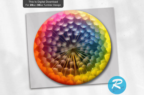 Dandelion Round Rainbow 20 oz / 30 oz Skinny Tumbler Sublimation Regulrcrative 