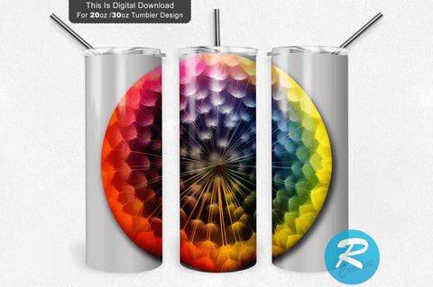 Dandelion Round Rainbow 20 oz / 30 oz Skinny Tumbler Sublimation Regulrcrative 