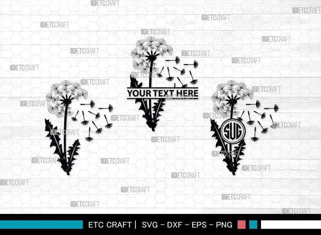 Dandelion SVG Monogram, Dandelion Silhouette, Flower Svg, Summer Svg, Blossom Svg, Dandelion Flower Svg SVG ETC Craft 