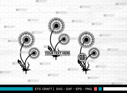 Dandelion SVG Monogram, Dandelion Silhouette, Flower Svg, Summer Svg, Blossom Svg, Dandelion Flower Svg SVG ETC Craft 