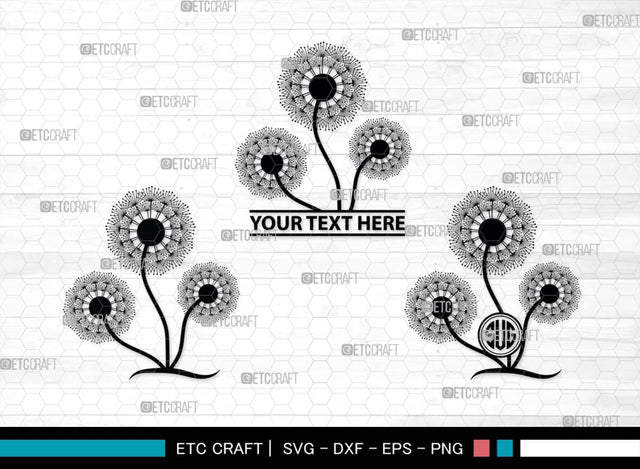 Dandelion SVG Monogram, Dandelion Silhouette, Flower Svg, Summer Svg, Blossom Svg, Dandelion Flower Svg SVG ETC Craft 