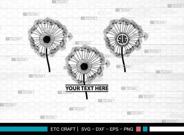 Dandelion SVG Monogram, Dandelion Silhouette, Flower Svg, Summer Svg, Blossom Svg, Dandelion Flower Svg SVG ETC Craft 