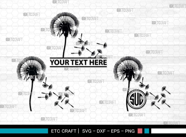 Dandelion SVG Monogram, Dandelion Silhouette, Flower Svg, Summer Svg, Blossom Svg, Dandelion Flower Svg SVG ETC Craft 