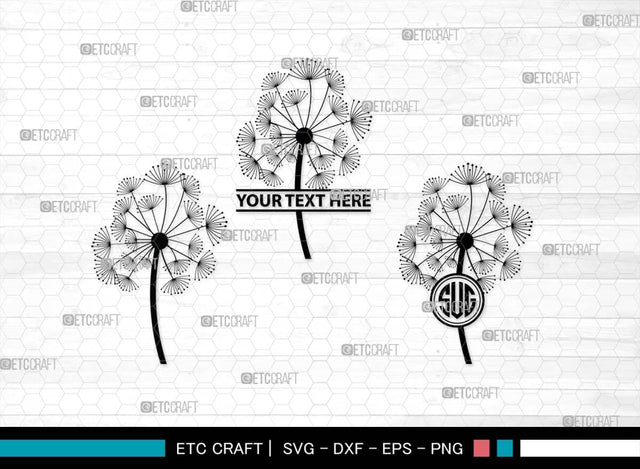 Dandelion SVG Monogram, Dandelion Silhouette, Flower Svg, Summer Svg, Blossom Svg, Dandelion Flower Svg SVG ETC Craft 