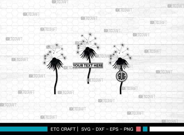 Dandelion SVG Monogram, Dandelion Silhouette, Flower Svg, Summer Svg, Blossom Svg, Dandelion Flower Svg SVG ETC Craft 
