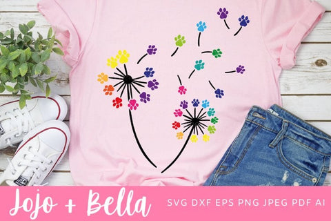 Dandelion Svg, Paw Print Svg, Dandelion Paws Svg, Dandelion Rainbow Svg, Flower Svg, Dandelion Cut Files, Cricut, Silhouette, Svg, png SVG Jojo&Bella 